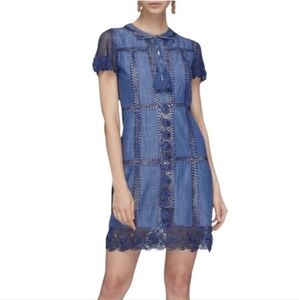 Alice + Olivia Tona Patchwork Chambray Lace up Dress Sz 4 NWT